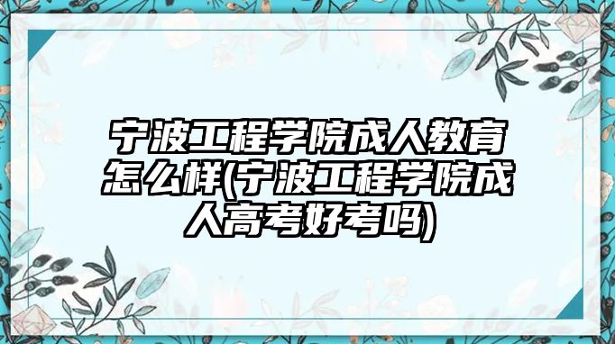 寧波工程學院成人教育怎么樣(寧波工程學院成人高考好考嗎)