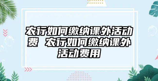 農(nóng)行如何繳納課外活動(dòng)費(fèi) 農(nóng)行如何繳納課外活動(dòng)費(fèi)用