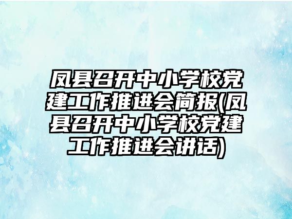 鳳縣召開中小學(xué)校黨建工作推進(jìn)會(huì)簡(jiǎn)報(bào)(鳳縣召開中小學(xué)校黨建工作推進(jìn)會(huì)講話)