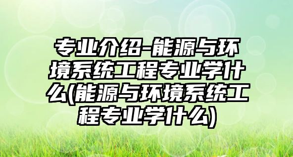 專業(yè)介紹-能源與環(huán)境系統(tǒng)工程專業(yè)學(xué)什么(能源與環(huán)境系統(tǒng)工程專業(yè)學(xué)什么)