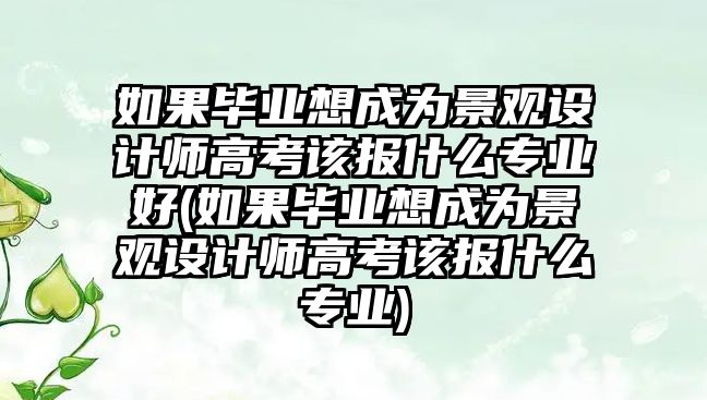 如果畢業(yè)想成為景觀設(shè)計師高考該報什么專業(yè)好(如果畢業(yè)想成為景觀設(shè)計師高考該報什么專業(yè))