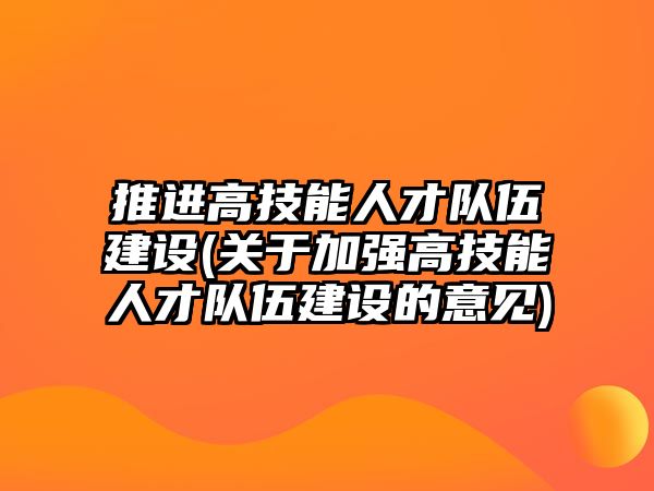 推進(jìn)高技能人才隊伍建設(shè)(關(guān)于加強(qiáng)高技能人才隊伍建設(shè)的意見)