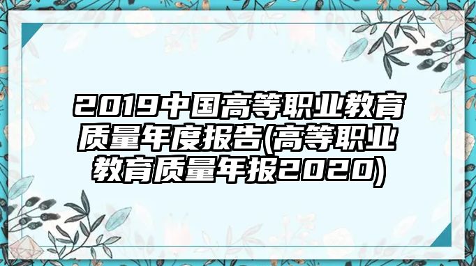 2019中國高等職業(yè)教育質(zhì)量年度報告(高等職業(yè)教育質(zhì)量年報2020)