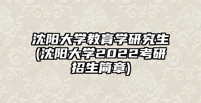 沈陽大學(xué)教育學(xué)研究生(沈陽大學(xué)2022考研招生簡(jiǎn)章)