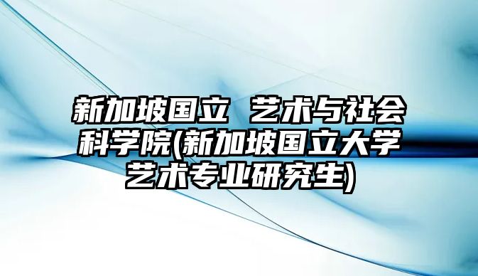 新加坡國立 藝術(shù)與社會科學(xué)院(新加坡國立大學(xué)藝術(shù)專業(yè)研究生)