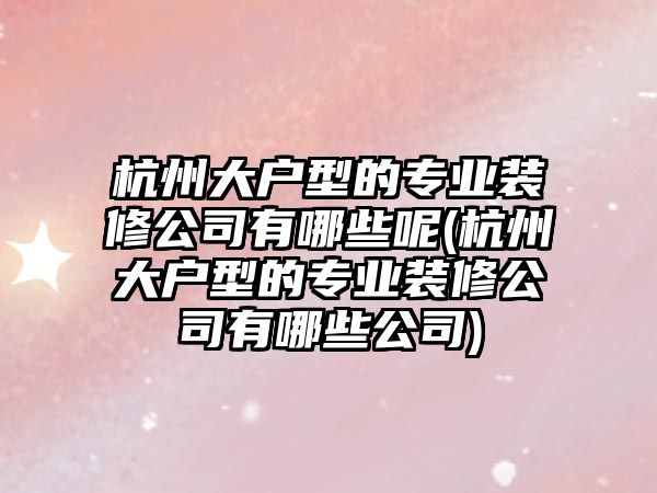 杭州大戶型的專業(yè)裝修公司有哪些呢(杭州大戶型的專業(yè)裝修公司有哪些公司)