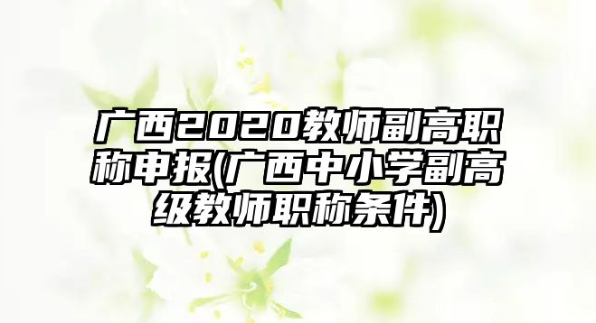 廣西2020教師副高職稱申報(廣西中小學副高級教師職稱條件)