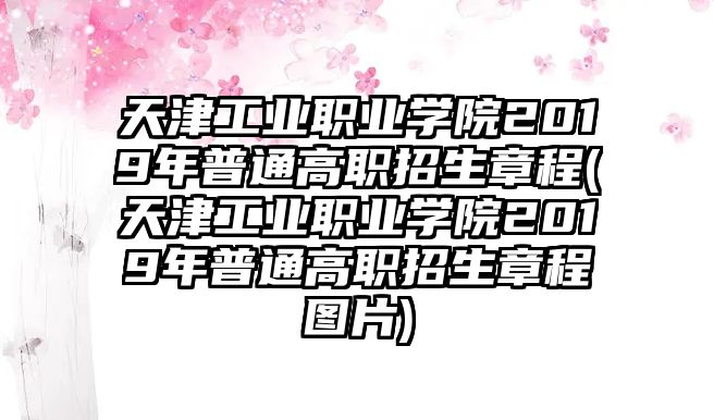 天津工業(yè)職業(yè)學(xué)院2019年普通高職招生章程(天津工業(yè)職業(yè)學(xué)院2019年普通高職招生章程圖片)