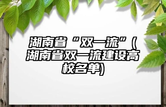 湖南省“雙一流”(湖南省雙一流建設(shè)高校名單)