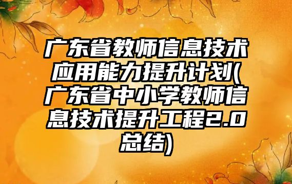 廣東省教師信息技術應用能力提升計劃(廣東省中小學教師信息技術提升工程2.0總結)